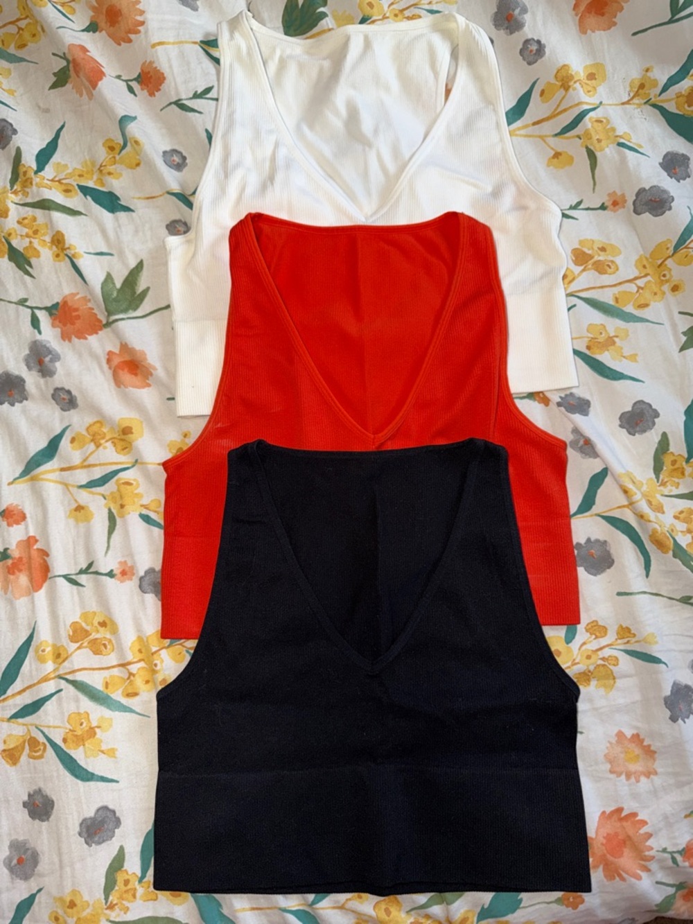 Women’s V-Neck Ribbed Tank Top - White, Red, Black